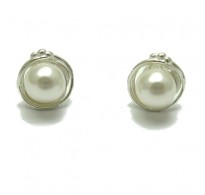 E000691 Sterling silver earrings solid 925 with 8mm synthetic pearl 